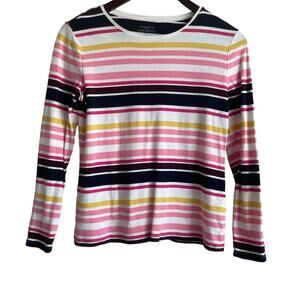 Talbots Tee Women Top MP Multicolor Stripe Lightweight Cotton‎ Preppy Beachy